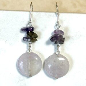 2/$20, Genuine Purple Amethyst Earrings, Sterling Silver Hooks+ Natural Gemstone